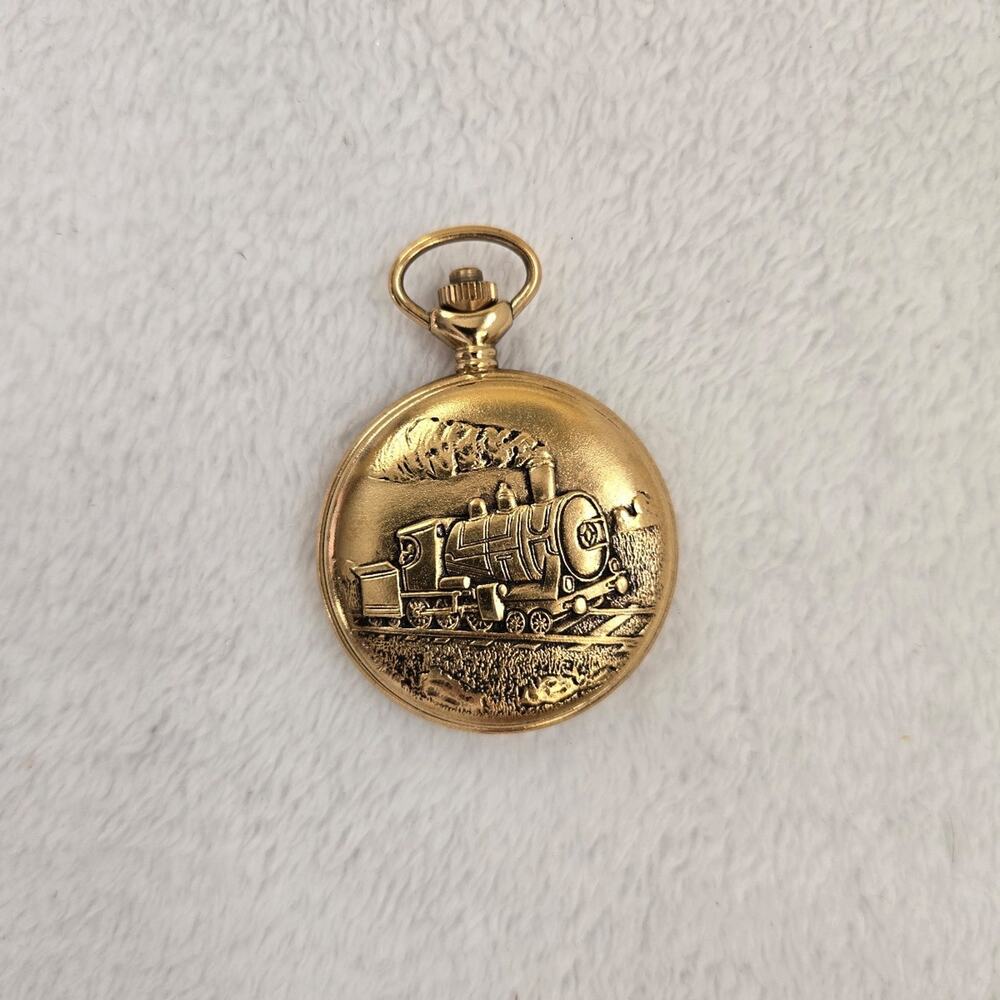 Vintage Majestron Quartz Pocket Watch Train Locomotive Design Chain Not Included